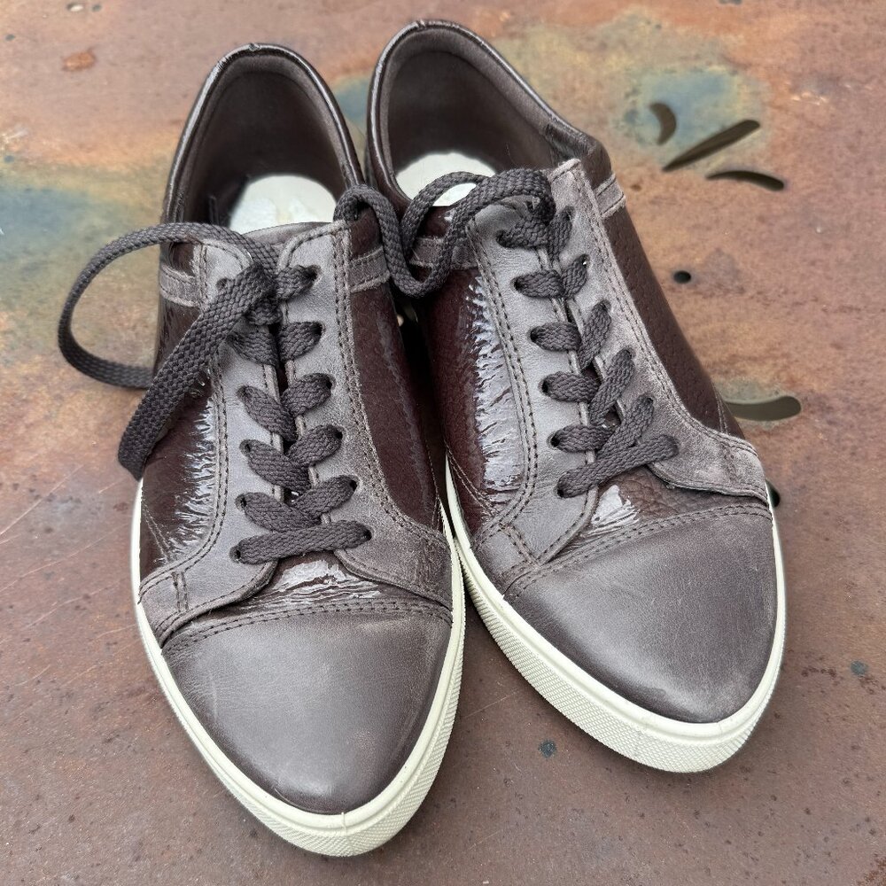 Ecco Gillian Lace-Up Brown Leather & Patent Sneaker